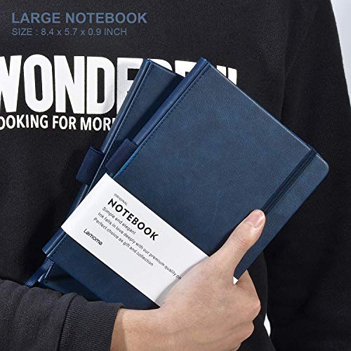 Lemome Thick Classic Notebook with Pen Loop - A5 College Ruled Hardcover Writing Notebook with Pocket + Page Dividers Gifts, Banded, Large, 180 Pages, 8.4 x 5.7 in - color: blue