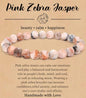 BOMAIL Natural Stone Bracelet for Women Men - 8MM Semi-Precious Gemstone Beaded Bracelet Healing Crystal Stretch Bracelet Yoga Bracelets Jewelry - color: Pink Zebra Stone