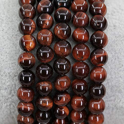 Natural Gemstone 6mm Round Beads Stretch Bracelet 7 Inch - color: Red Tiger Eye