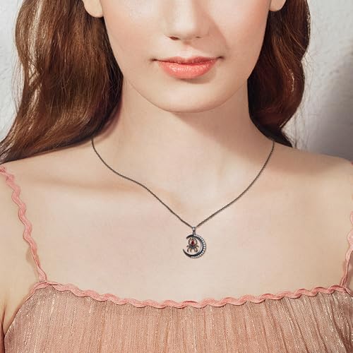 Sterling Silver Cute Animal Pendant Necklace Fox/Snake/Unicorn/Owl on Moon/Rabbit/Horse Necklace Jewelry for Women Mom Sister - style: Spider Moon