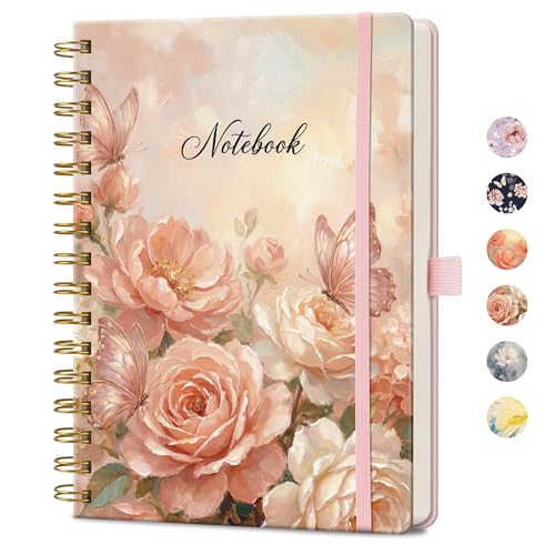 AHGXG Spiral Journal Notebook, 160 Lined Pages, A5 Medium Size (5.7'' x 8.3''), for Women, Journaling, Writing, Work & Office, Hardcover, 100 GSM Thick Paper (Pink Rose Butterfly) - color: Pink Rose Butterfly