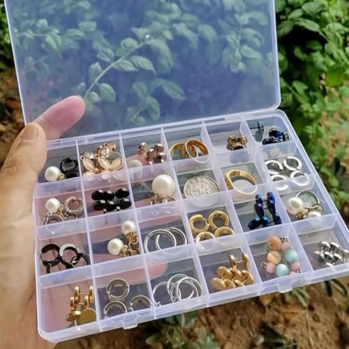 Large Capacity 24 Compartments Clear Jewelry Box Organizer - Perfect for Jewelry, Crafts, Beads, and Accessories - Durable Plastic Container with Secure Closure