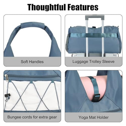 Gym Bag For Women With Yoga Mat Holder & Shoe Compartment & Wet Dry Storage Pocket & Adjustable Strap - color: Blue
