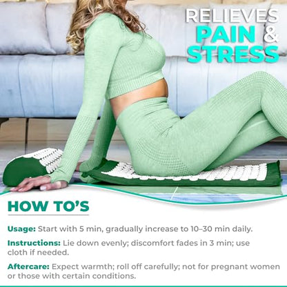 Sivan Back and Neck Pain Relief Acupressure Mat and Pillow Set, Chronic Back Pain Treatment - Relieves Your Stress of Lower Upper Back and Sciatic Pain - Green - color: Green/White, size: Large
