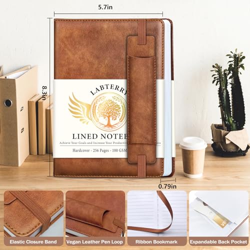 Lined Journal Notebook for Women Men, 256 Pages, Medium 5.7 in x 8.3 in - 100 GSM Thick Paper – Hardcover Leather Journals for Writing, Work, School, Note Taking, Diary Notepad, Brown - color: Brown