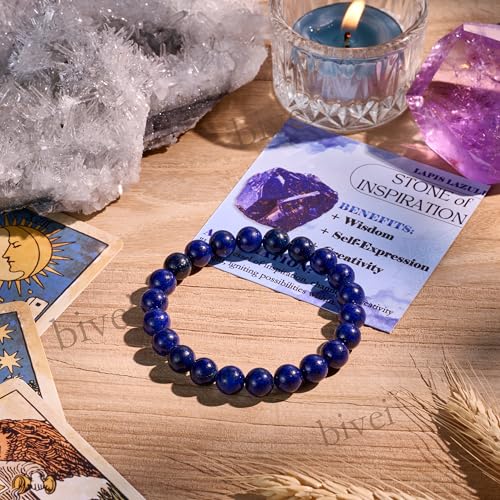 Bivei 8mm Beaded Bracelets for Women Handmade Semi Precious Natural Stone Stretch Elastic Jewelry Yoga Protection Gifts - color: Lapis Lazuli - Inspiration, size: Large 8-8.27 inch