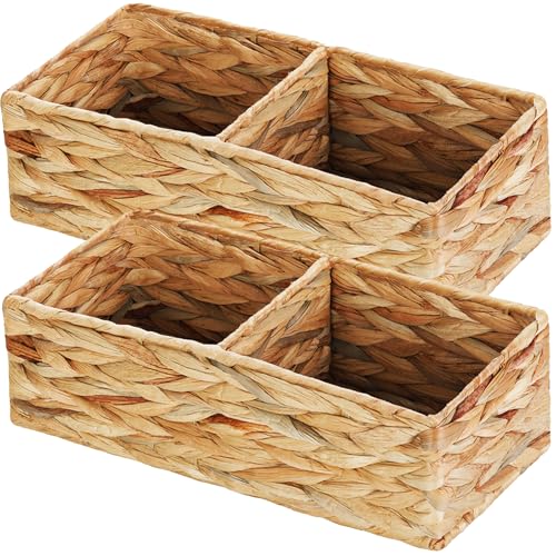 Vagusicc 2 Section Wicker Storage Basket, Set of 2 Hand-woven Water Hyacinth Storage Baskets, Toilet Tank Basket, Small Wicker Baskets, Woven baskets, Baskets for Organizing Storage Shelves, 2-Pack - color: Water Hyacinth, size: 2 Regular Section