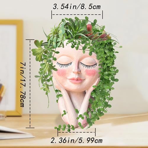 Head Planter Pot for Plants - Face Flower Pots Indoor Outdoor, Cute Succulent Head Planter, Creative Plant Pots With Drainage, Resin Cactus Planter Coffee Table Decor, Women/Mother Vase Gifts Ideas - size: Medium, style: Shy Flower Pot