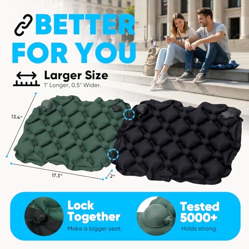 Sekey Inflatable Seat Cushion with Press Valve -2in Thick Airplane Seat Cushion, Ultra Portable & Lightweight, for Long Flights, Stadium, Camping, Office, Car Travel-Forest Green