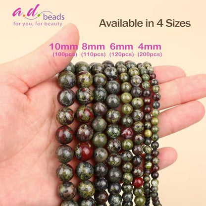 AD Beads 8mm Natural Round Loose Beads 110 Pieces, for Making 108 Mala Prayer Beads Necklace, Bracelet & Yoga Meditation, Jewelry Design (Bloodstone) - color: Bloodstone, size: 8mm-110pcs