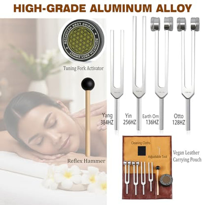 Tuning Forks for Healing Set–128Hz, 136.1Hz, 256Hz, 384Hz. Chakra Sound Healing Instrument for Meditation,Yoga, Reiki Energy,Perfect Mother's Day & Birthday Gifts for Women