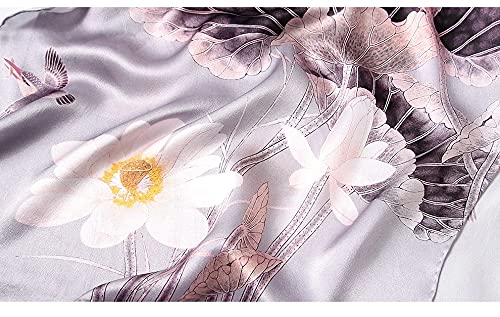 100% Mulberry Silk Long Scarf for Women Large Shawls for Headscarf and Neck- Oblong Hair Wraps with Gift Packed - color: Lotus Pond-light Grey
