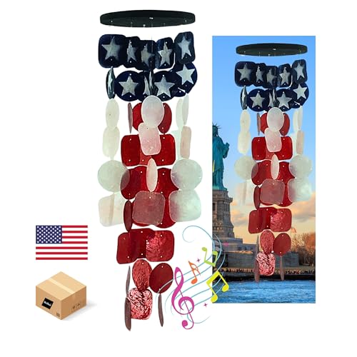 Bellaa 24834 Wind Chimes Outdoor, Garden Decorations, Musical, Indoor/Outside Windchimes, Beach, Ocean Breeze, Gifts for Mom, Gift for All Occasions, Capiz Sea Glass Shells Wood American Patriotic - color: Usa