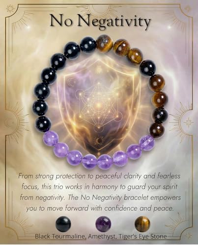 Bivei Protection Bracelet, Strength Crystal Healing Bracelet 8MM - Spiritual Stretch Beaded Jewelry for Women Men Gift - color: No Negativity