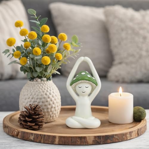 Meditation Mushroom Statue Yoga Mushroom Figurine Tabletop Decor for Home Shelf Office Coffee Table Garden Yard Patio Mushroom Meditation Sculpture Gift for Women Friends Mom Decoration - color: Green