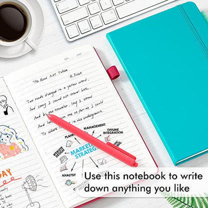 feela Hardcover Notebook For Work, Classic Ruled Lined Journal Set School Business Supplies, with 3 Black Pens, 120 GSM, 5.1”x8.3”, 3 Pack, A5, Solid Colors, Gray, Berry, Emerald - color: Gray, Berry, Emerald
