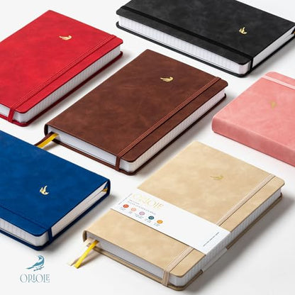 Oriole Vegan Leather Ruled Notebook - Walnut Cream | 176 Pages of Thick Lined Paper | Soft Touch Hardcover Journal (5 x 8 in) with Gold Foil Bird Design & Luxury Gift Box - color: Walnut Cream