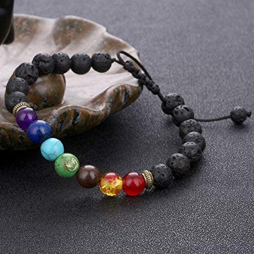 Necklace Pendant & Lava Rock Bracelet, for Women/Men (Set) - color: Rainbow-rectangle