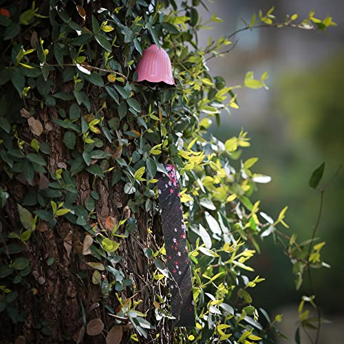 Japanese Wind Chime Cast-Iron Outdoor Ornament for Garden, Patio & Balcony, Hanging Metal Wind-Bell Decoration Gift, Blessing Pendant Windchimes & PVC Wind-Catcher, Pink Flower