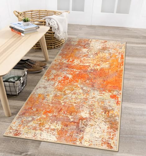 Lahome Modern Abstract Runner Rug - 2x4.3 Washable Kitchen Soft Laundry Room Rugs Bathroom Mat, Contemporary Non Slip Indoor Throw for Entryway Living Room, Yellow/Gold/Cream 2' x 4.3' - color: Yellow, size: 2' x 4.3'