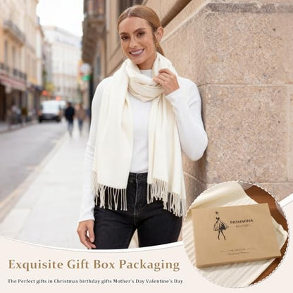 Pashmina Scarf and Shawl - Soft Women Pashminas Wrap for Wedding Evening Party dresses - color: Cream