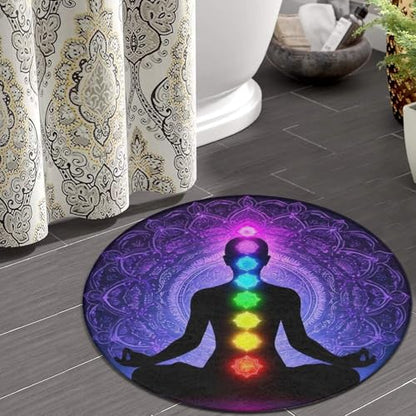 Modern Round Area Rug, Non-Slip Machine Washable Kitchen Office Circle Rug, Room Sofa Yoga Soft Round Carpet Compatible with Seven Chakra Yoga Meditation Lotus Purple Mandala 24inch(60cm) - color: Color700, size: 24inch(60cm)