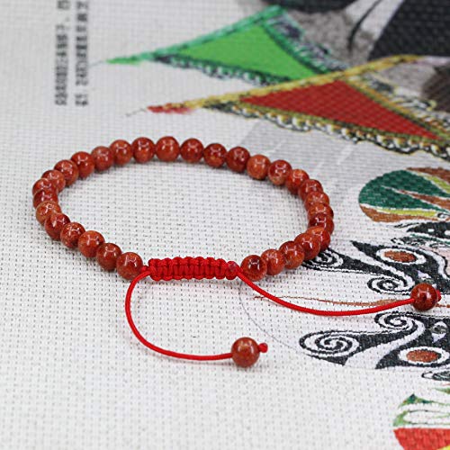 Keleny Natural Gemtone 6mm Round Beads Crystal Adjustable Braided Macrame Tassels Bracelets Unisex - color: Dyed Red Coral