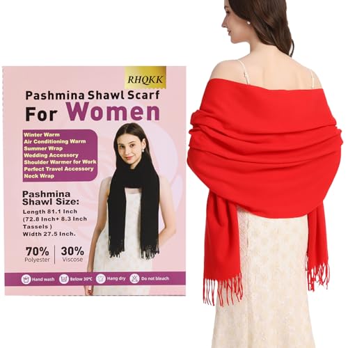 Pashmina Shawl and Wraps for Evening Dresses Resemble Cashmere Scarf for Women Wedding Winter Warm Shawls - color: Red