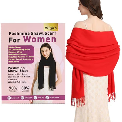 Pashmina Shawl and Wraps for Evening Dresses Resemble Cashmere Scarf for Women Wedding Winter Warm Shawls - color: Red