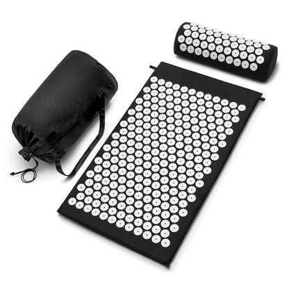 Sivan Back and Neck Pain Relief Acupressure Mat and Pillow Set, Chronic Back Pain Treatment - Relieves Your Stress of Lower Upper Back and Sciatic Pain - Black - color: Black/White, size: Large