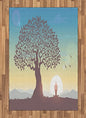 Lunarable Meditation Area Rug, Silhouette Woman Sitting in Lotus Pose and Welcoming The Sun Under a Huge Tree, Flat Woven Accent Rug for Living Room Bedroom Dining Room, 4' X 5' 7", Multicolor
