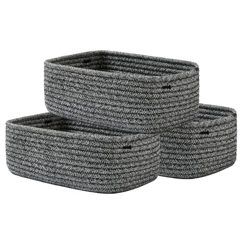 Small Woven Basket, 12 x 8 x 4.5 Inches, Storage Basket for Organizing, Cute Small Rope Shelf Closet Cube Storage Bins Baskets for Shelves, Dog Toy Gift Baskets Empty, 3 Pack Mixed Black - color: Mixed Black, size: 12"L x 8"W x 4.5"H
