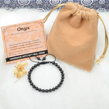 MASSIVE BEADS Handmade Yoga Natural Stone Crystal Healing Power Energy Gifts for Unisex Adult Bracelet Macrame Adjustable - color: Black Onyx(Positive Energy), size: 6mm
