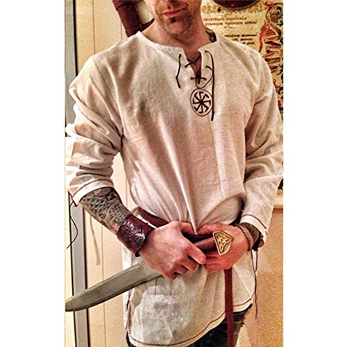 Men's Fashion Cotton Linen Shirt Long Sleeve Solid Color Ethnic Beach Yoga Top - color: Khaki, size: Large