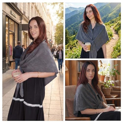Cashmere Blend Shawl Wraps for Women,Cashmere Poncho Pashmina for Women Travel Scarf for All-Season with Gift Box - color: Grey