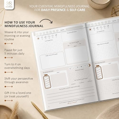 BIROYAL 5 Minute Gratitude Journal 2026 - Undated Daily Gratitude Journal for Women - 20 Weeks 5 Minute Guide Journals - Daily Journals with Prompts for Happiness, Mindfulness & Reflection - Self Care Gift - color: Khaki