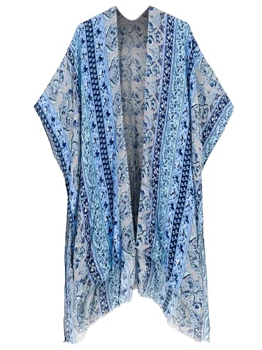 Kimonos for Women Swimsuit Coverups Beach Cover Up Swimwear Cardigan Summer - color: Multi Blue
