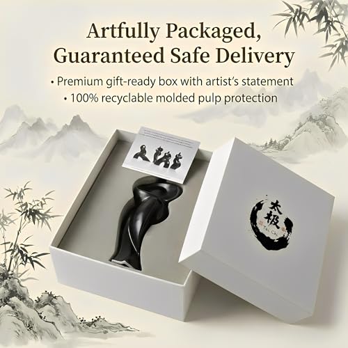 Tai Chi Motion Ceramic Sculpture - Handmade Jingdezhen Porcelain Statue, 7-Inch Abstract Yin Yang Zen Figurine for Home Office Desk Shelf Décor
