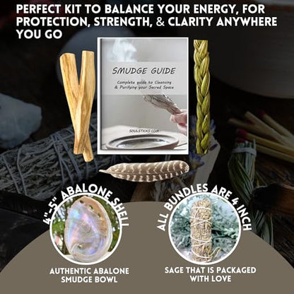 Ancient VEDA Sage Smudge Kit | Blue Sage, Sweetgrass & Palo Santo Sticks - Meditation, Yoga & Home Cleansing Kit - color: Blue Sage, size: Healer's Kit