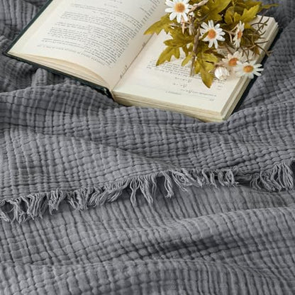 Esterra Muslin Throw Blanket 50x65 Inches Cozy Soft Lightweight Pre-Washed Cotton Blanket, All Season Breathable 4-Layer Gauze Blanket Throw for Sofa Couch Bed, Dark Gray - color: 11 - Dark Gray, size: Throw (50"x65")