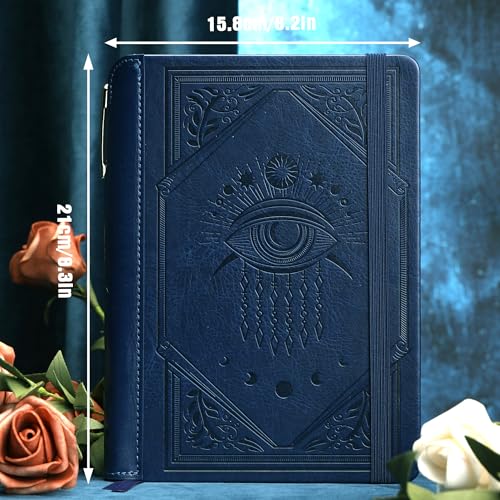 TIEFOSSI Lined Journal Notebook for Women Men, Leather Journal with Pen, A5 Evil Eye Hardcover Notebook for Work, Journaling, Travel & School, 100 GSM Thick Paper, 320 Numbered Pages, 6.2 x 8.3 in - color: Navy