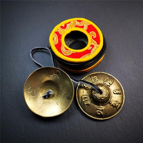 Tibetan Tingsha Bell Set - Tibetan Cymbals - for Sound Healing, Yoga, Meditation, and Mindfulness,Handmade in Nepal,Made of Brass,OM Mantra Pattern,6.5cm/2.6 inch - color: 4-Brass-Om-6.5cm