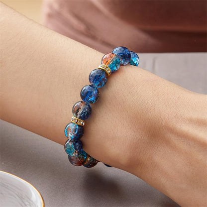 LANG XUAN Beaded Stretch Bracelets for Women Men Healing Crystal Stone Bracelet Bead Adjustable Unisex Gemstones Bracelets 10MM Weave Jewelry Gifts - color: 2pcs Blue brown