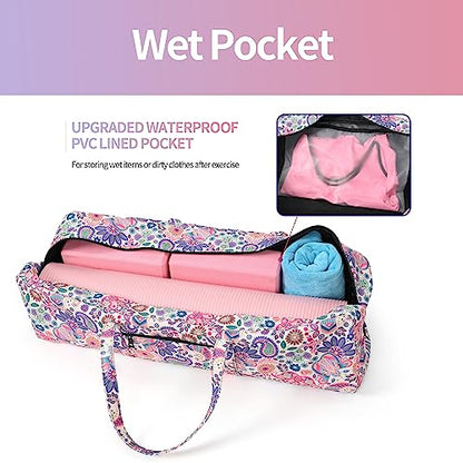 | Yoga Mat Bag | Large Yoga Mat Carrier with Wet Pocket | Yoga Gifts | Gym Tote Bag for Women - color: Pink