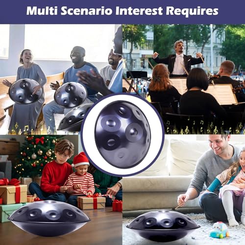 Handpan 22 Inches Drum Set, 440Hz 12 Notes Hand Drum Instrument, Premium Steel Hand Drum, Includes Carrying Case, Drumsticks, Spiral Wraps, Instruction Guide (22 Inches -10 Note -Blue) - size: 22 Inches - 10 Notes - Blue