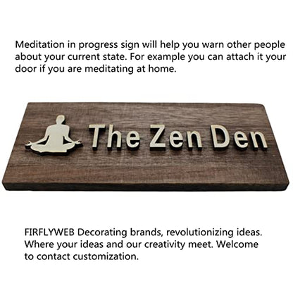 The Zen Den signs Room Decor Meditation in Progress Wall Hanging Sign,Inspirational Wooden Door Plaque for Yoga Studio Bedroom Decoration (Brown)