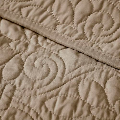 Madison Park Throw Blanket - Reversible Damask Quilting Design, Soft Pre-washed Microfiber, Cotton Filled Spread, Cozy Summer Blanket - Throw for Living Room Couch, Sofa, Bed, Quebec, 60x70", Khaki - color: Khaki, size: 60"x70"