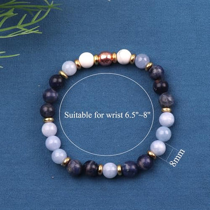 KSQS Healing Stone Bead Bracelet for Women, Natural Gemstones Balance Protection Bracelet, Spiritual Crystal Beads Bracelet Anxiety Relief with Meaning Card - style: Calming