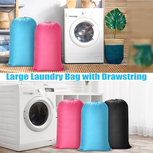 Nuogo 20 Pcs Laundry Bag Washable Travel Laundry Bags with Drawstring Lock Closure Large Heavy Duty for Camping Tent Blankets Dirty Clothes Yarn Fabric Storage, 38 x 24 Inches(Black, Blue, Pink) - color: Black, Pink, Blue