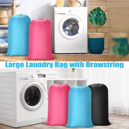 Nuogo 20 Pcs Laundry Bag Washable Travel Laundry Bags with Drawstring Lock Closure Large Heavy Duty for Camping Tent Blankets Dirty Clothes Yarn Fabric Storage, 38 x 24 Inches(Black, Blue, Pink) - color: Black, Pink, Blue